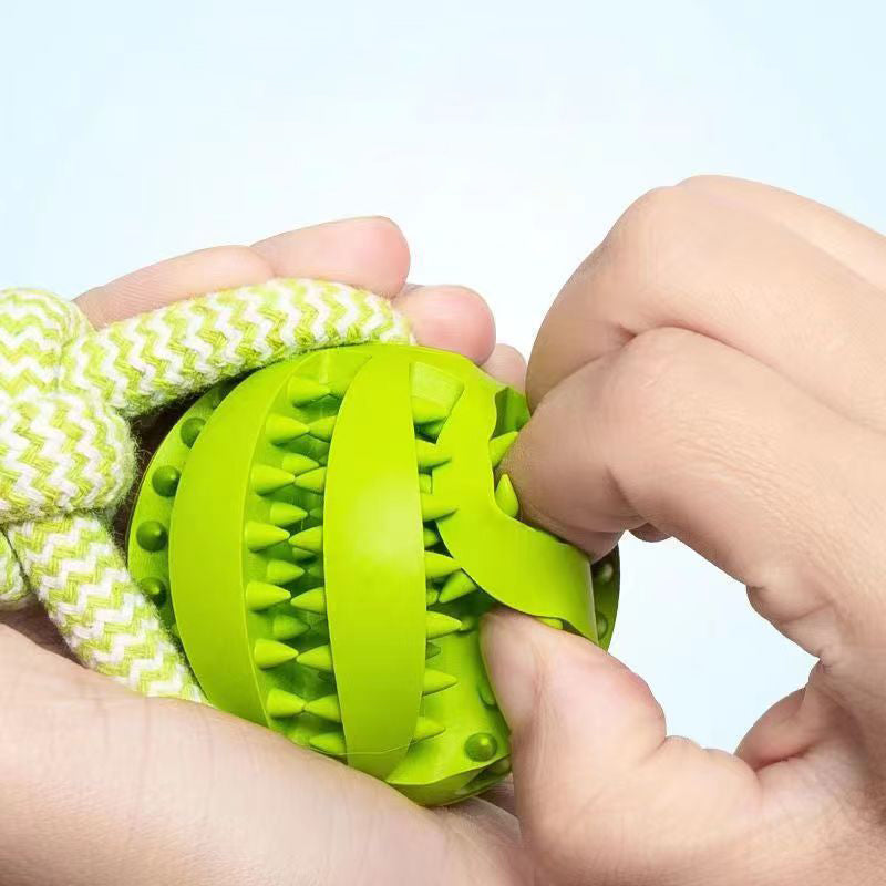 Dog treat ball rubber toy with spikes hemp rope bite resistant chew toy for small dogs on Tampa Home & Garden Store