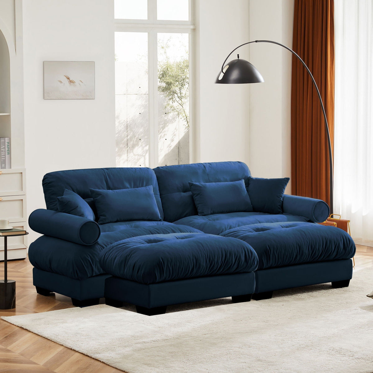 HouseOfZazla oversized modular sectional sofa with movable ottoman blue upholstery 2-piece set on Tampa Home & Garden Store