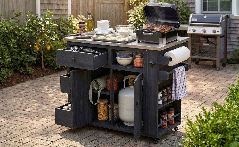 Extendable Outdoor Kitchen Island and Cart