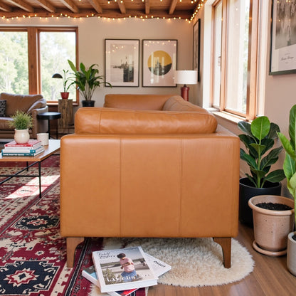 Bellrose Mid Century Modern Genuine Leather Sofa