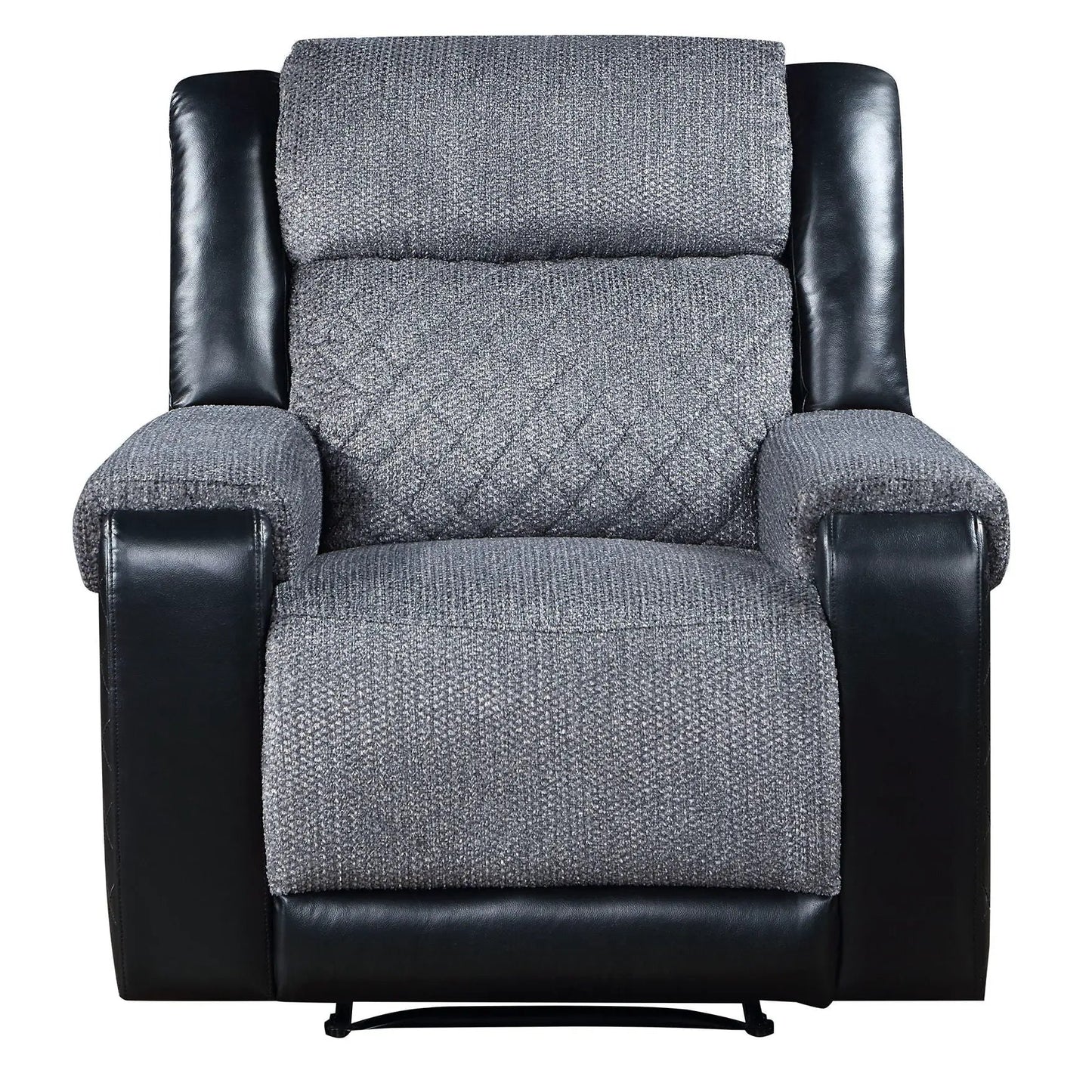 Alicia recliner by Unique Piece Furniture in gray textured fabric with black faux leather on Tampa Home & Garden Store