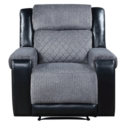 Alicia recliner by Unique Piece Furniture in gray textured fabric with black faux leather on Tampa Home & Garden Store