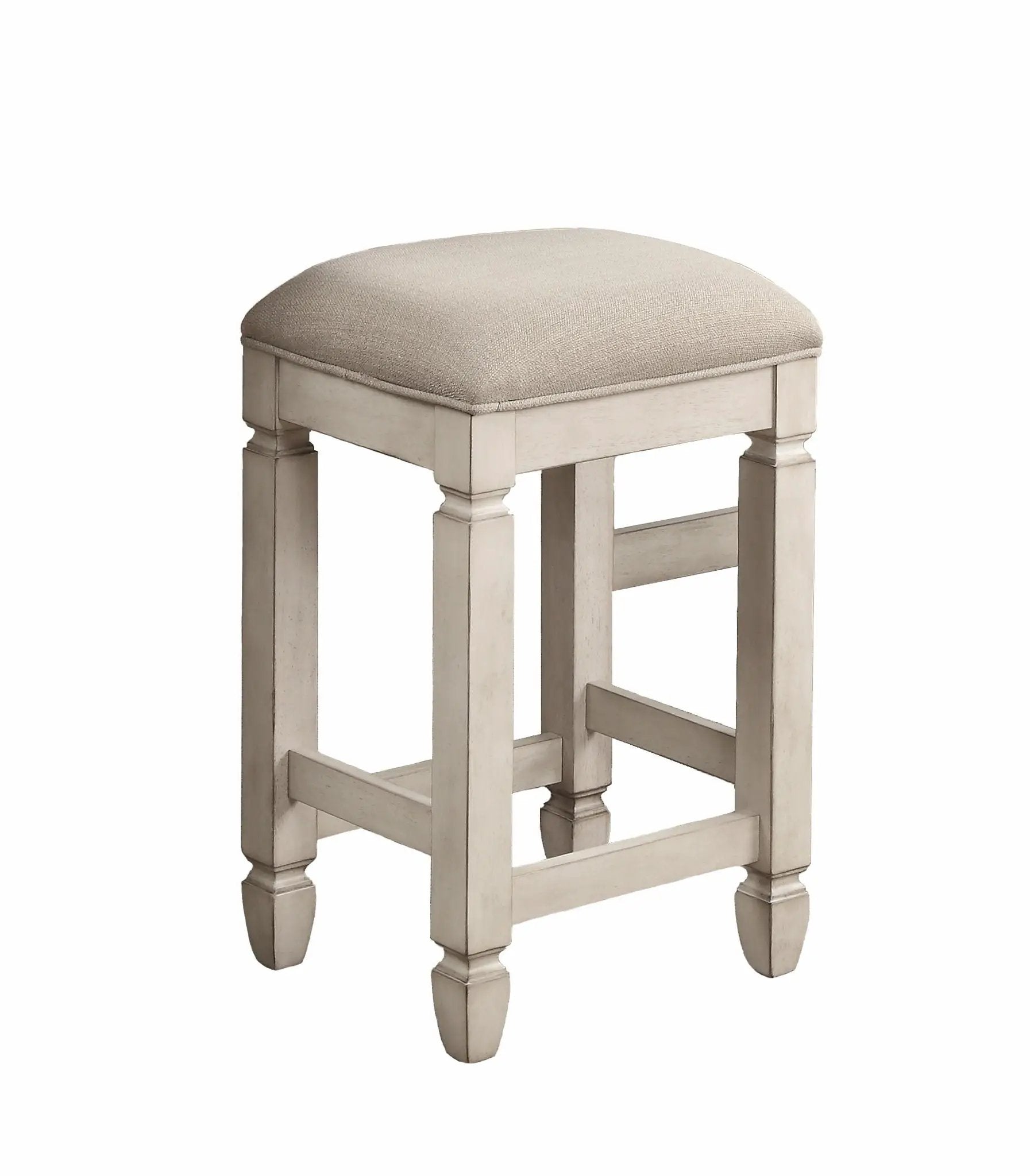Console Table With 4 Stools antique white finish with beige upholstery cushion on Tampa Home & Garden Store