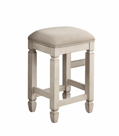 Console Table With 4 Stools antique white finish with beige upholstery cushion on Tampa Home & Garden Store