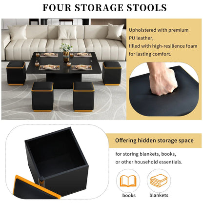 Lift Top Coffee Table with Storage Stools
