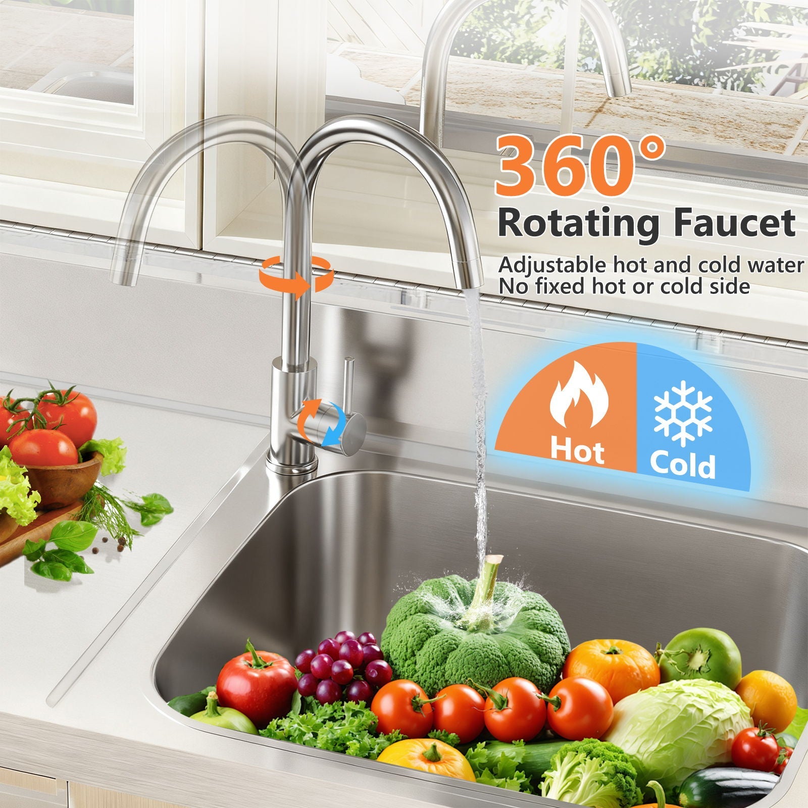 Outdoor stainless sink with freestanding workbench and left drawer; 360° rotating faucet on Tampa Home & Garden Store