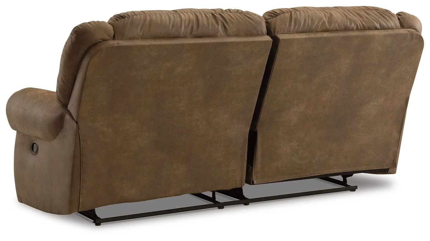 Boothbay 2 Seat Reclining Sofa brown leatherlike upholstery with dual recliners on Tampa Home & Garden Store