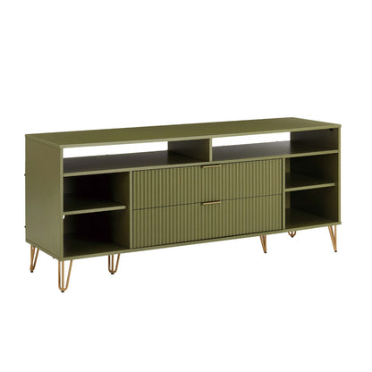 Fluted TV stand with storage in olive green, ribbed cabinet and gold legs by HouseOfZazla on Tampa Home & Garden Store