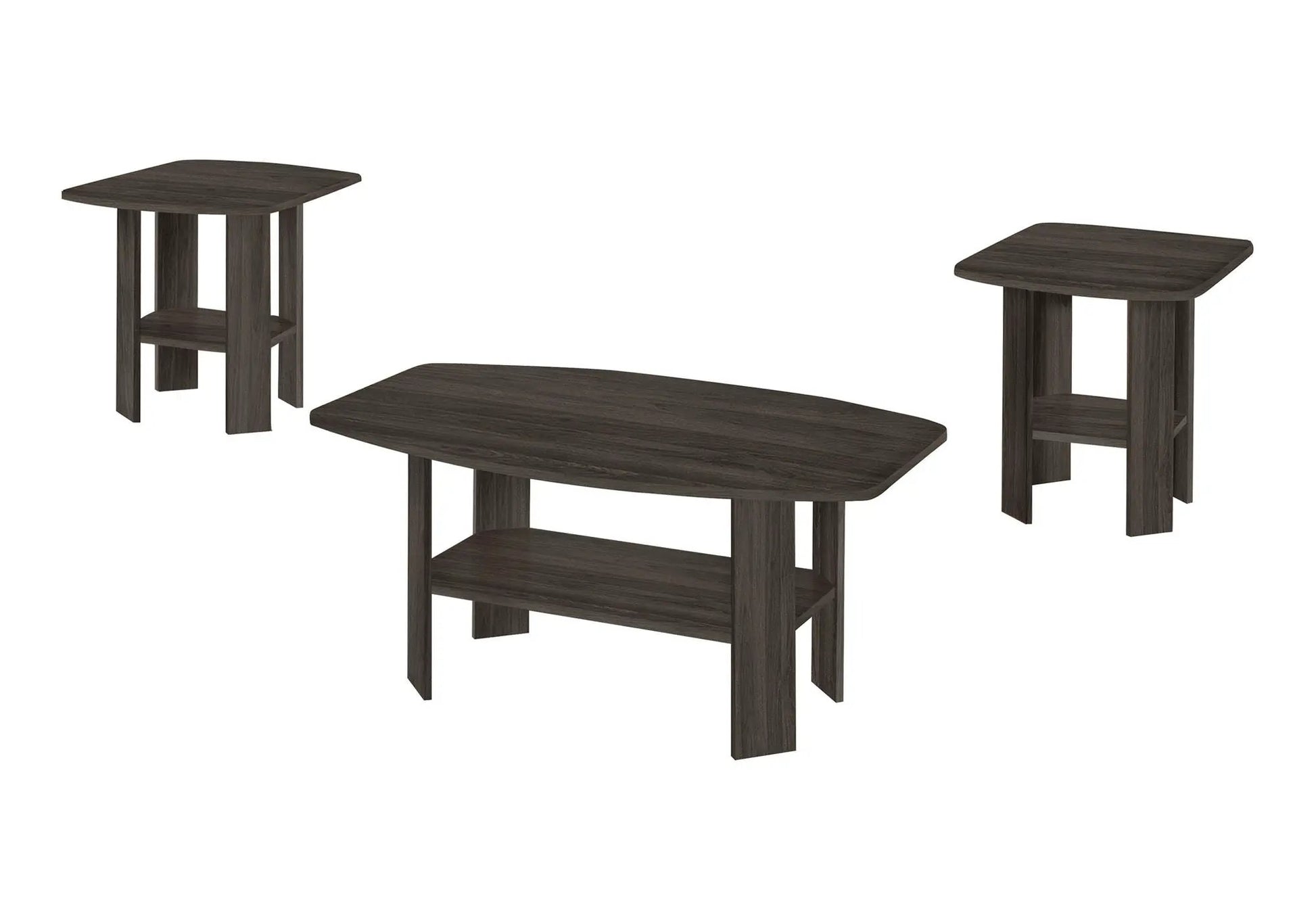 Oak wood table set featuring a coffee table and two end tables in a dark oak finish on Tampa Home & Garden Store
