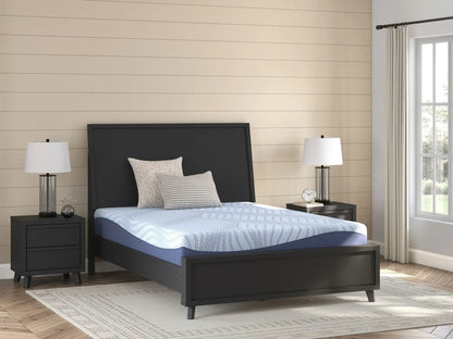 Peak 2.0 10 Memory Foam Mattress by Unique Piece Furniture on a black platform bed with blue bedding on Tampa Home & Garden Store