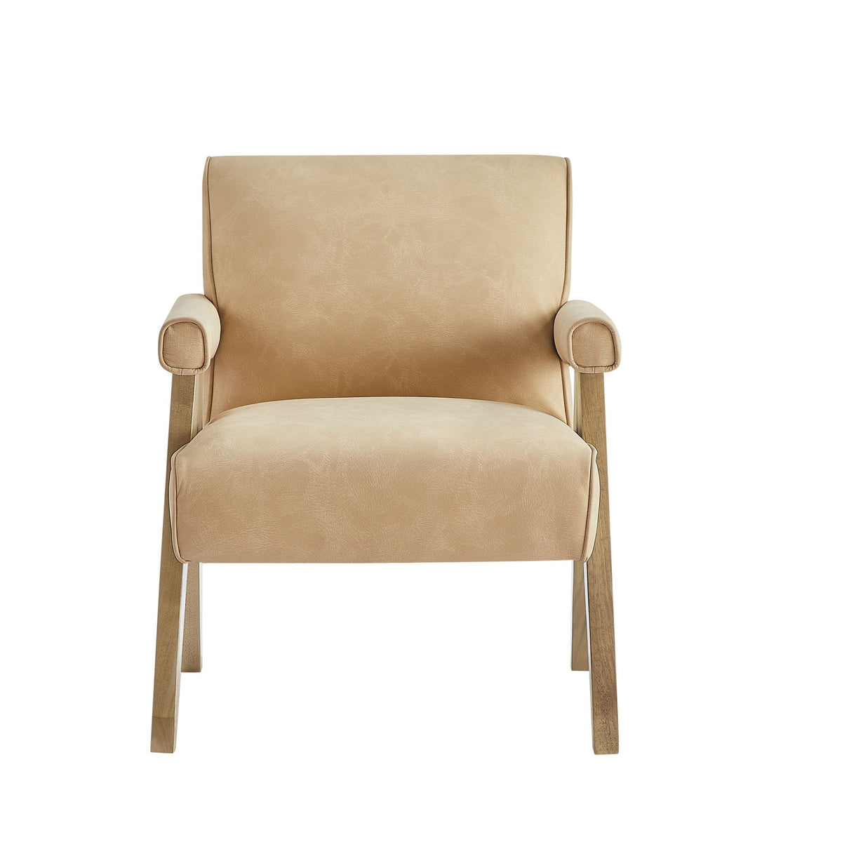 Nessi Arm Chair with solid wood A-frame, light tan leather upholstery, by HouseOfZazla on Tampa Home & Garden Store