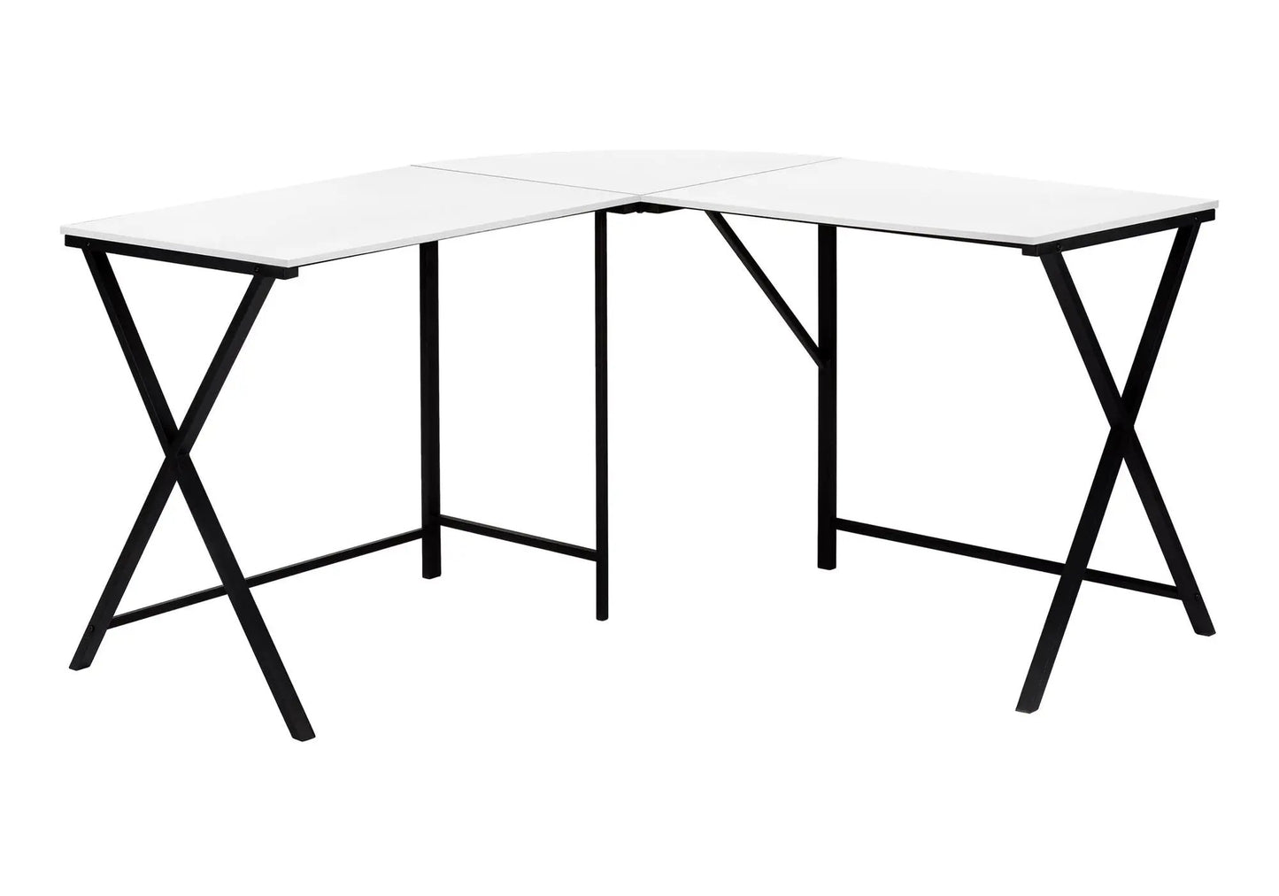 L-shaped computer desk with white top and black metal legs, modern Unique Piece Furniture corner desk on Tampa Home & Garden Store