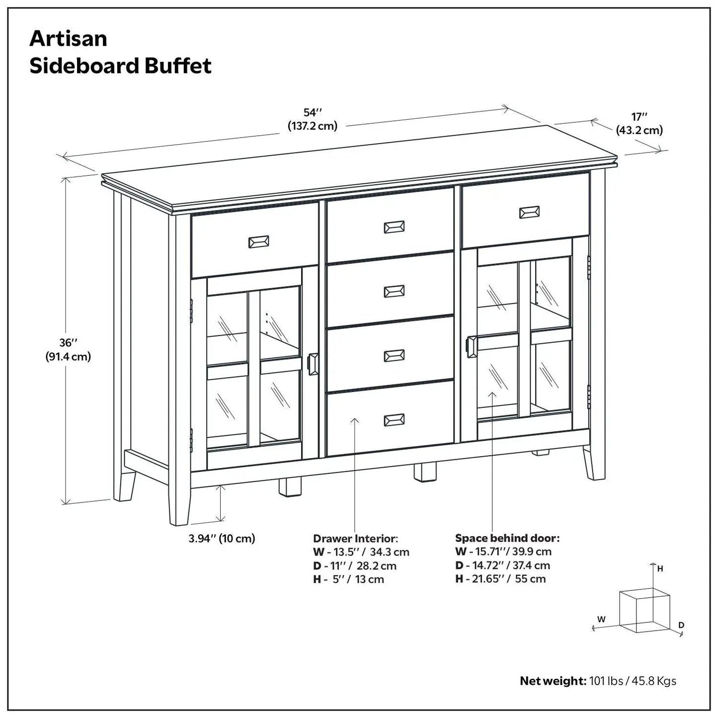 Artisan Handcrafted Sideboard Buffet by Unique Piece Furniture, 54in wide with glass-front doors on Tampa Home & Garden Store