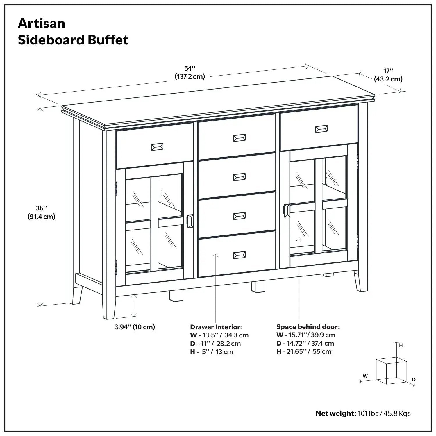 Artisan Handcrafted Sideboard Buffet by Unique Piece Furniture, 54in wide with glass-front doors on Tampa Home & Garden Store