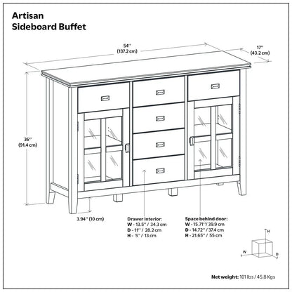 Artisan Handcrafted Sideboard Buffet by Unique Piece Furniture, 54in wide with glass-front doors on Tampa Home & Garden Store