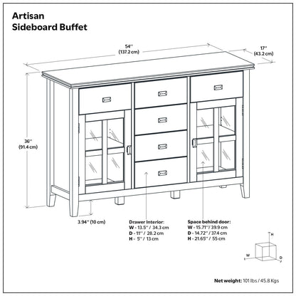 Solid wood sideboard buffet with glass-front storage and three central drawers HouseOfZazla on Tampa Home & Garden Store