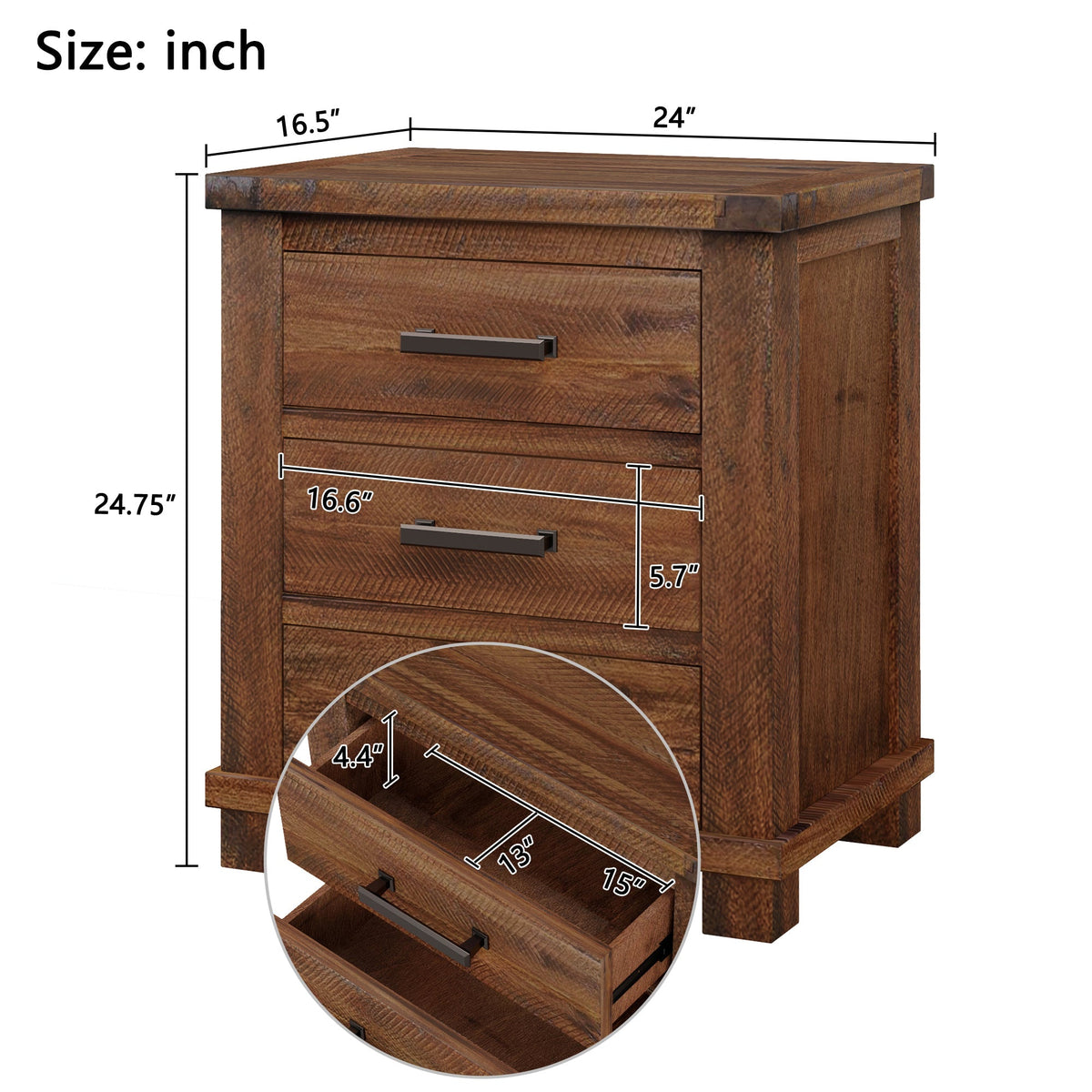 Rustic three-drawer reclaimed solid wood farmhouse nightstand pair by HouseOfZazla metal pulls on Tampa Home & Garden Store
