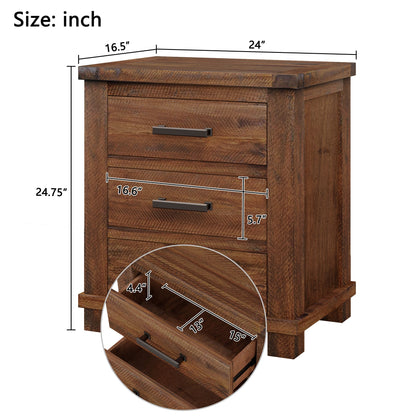 Rustic three-drawer reclaimed solid wood farmhouse nightstand pair by HouseOfZazla metal pulls on Tampa Home & Garden Store