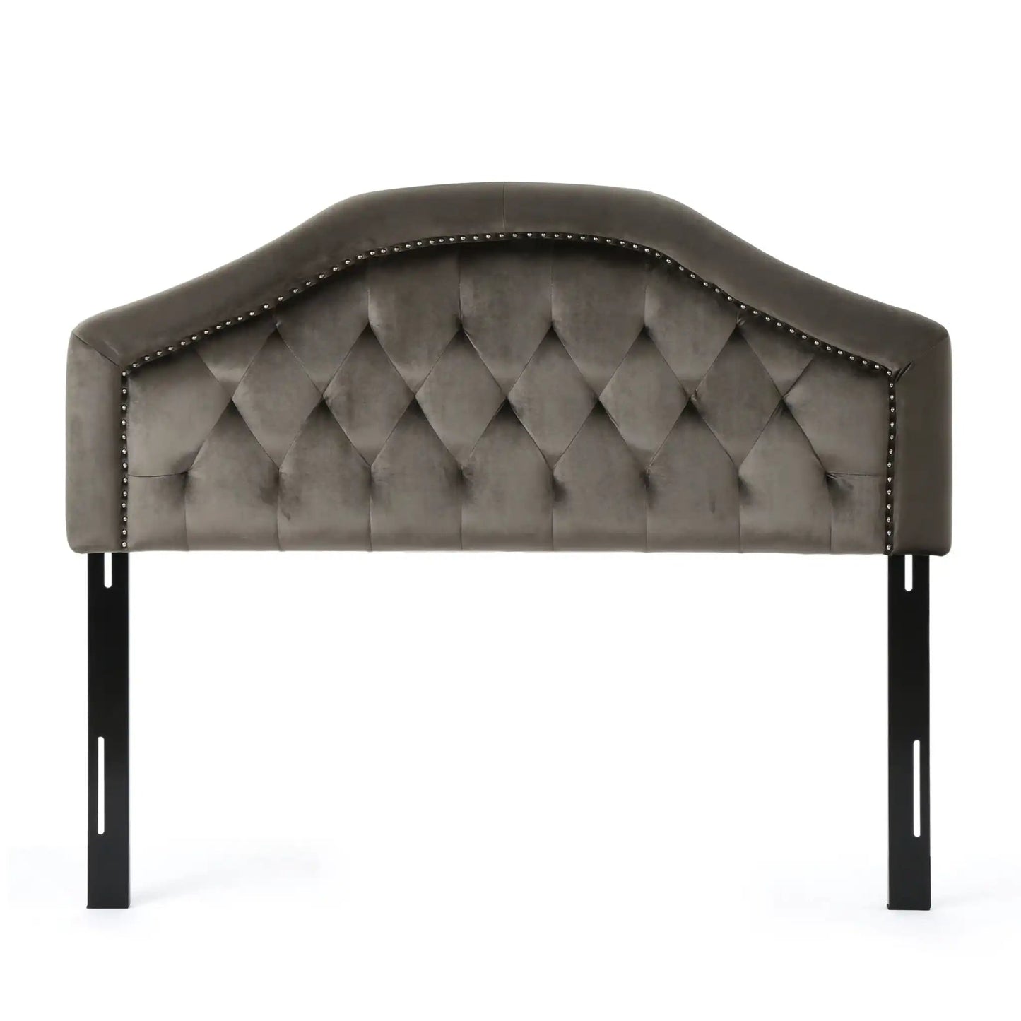 Kaarina Tufted Fabric Headboard in gray with diamond tufting and nailhead trim by HouseOfZazla on Tampa Home & Garden Store