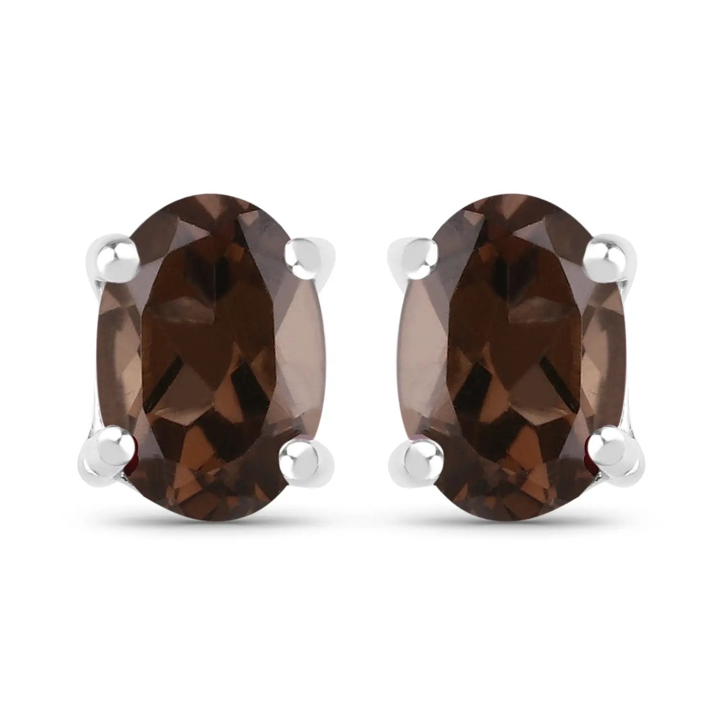 Smoky quartz stud earrings, oval faceted gems set in 925 sterling silver prongs, by Bids.com on Tampa Home & Garden Store