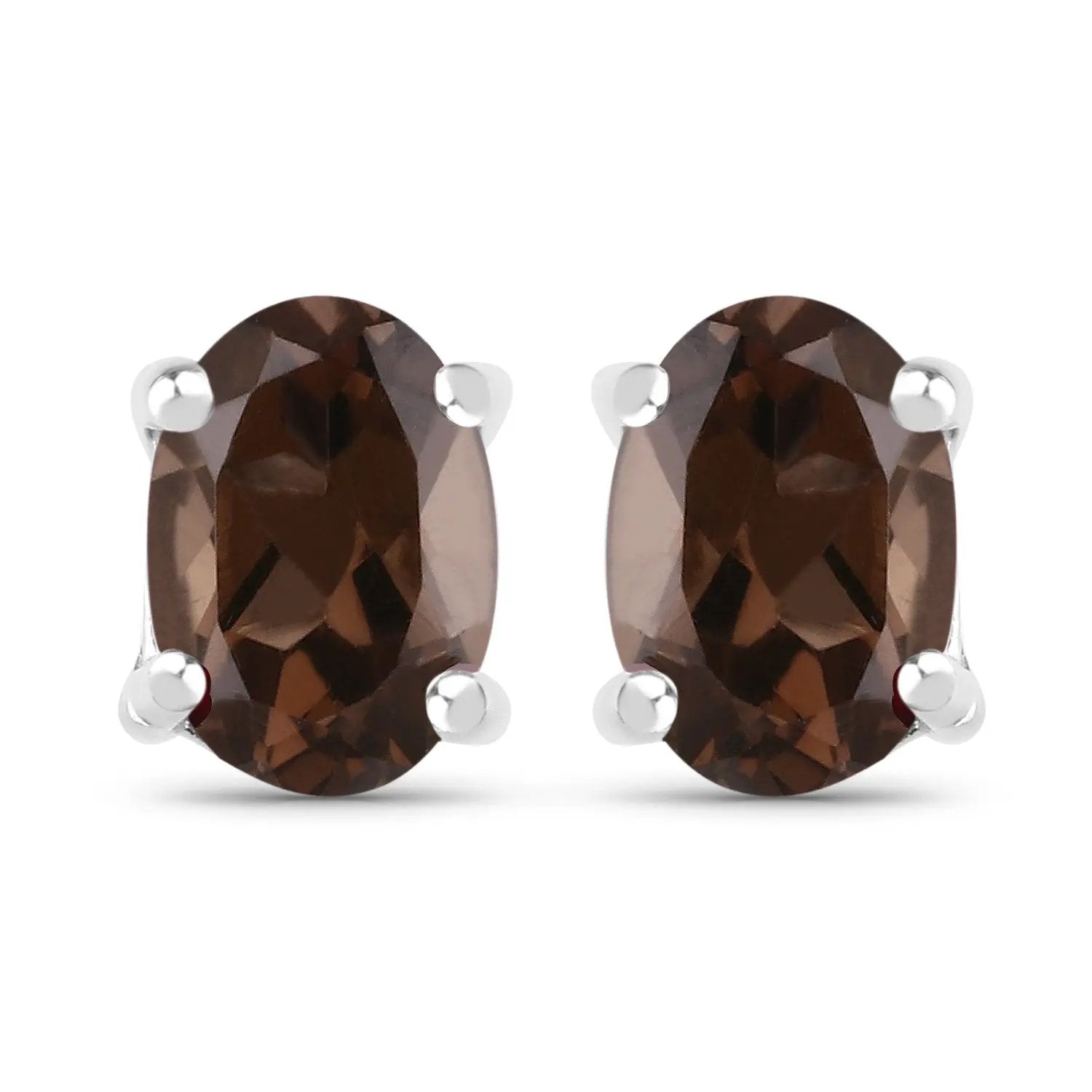Smoky quartz stud earrings, oval faceted gems set in 925 sterling silver prongs, by Bids.com on Tampa Home & Garden Store