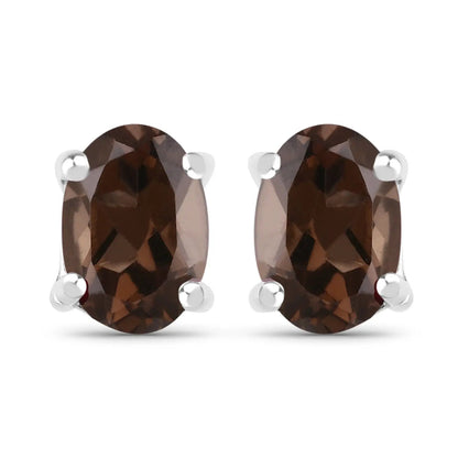 Smoky quartz stud earrings, oval faceted gems set in 925 sterling silver prongs, by Bids.com on Tampa Home & Garden Store