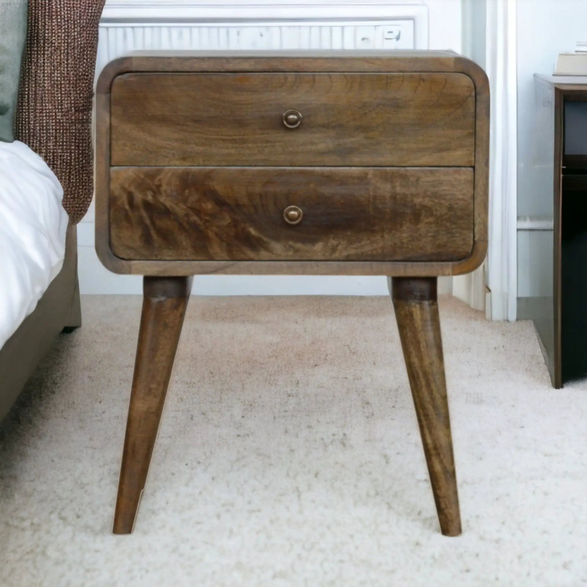 Curved nightstand by Unique Piece Furniture, accent wood nightstand with two drawers on Tampa Home & Garden Store