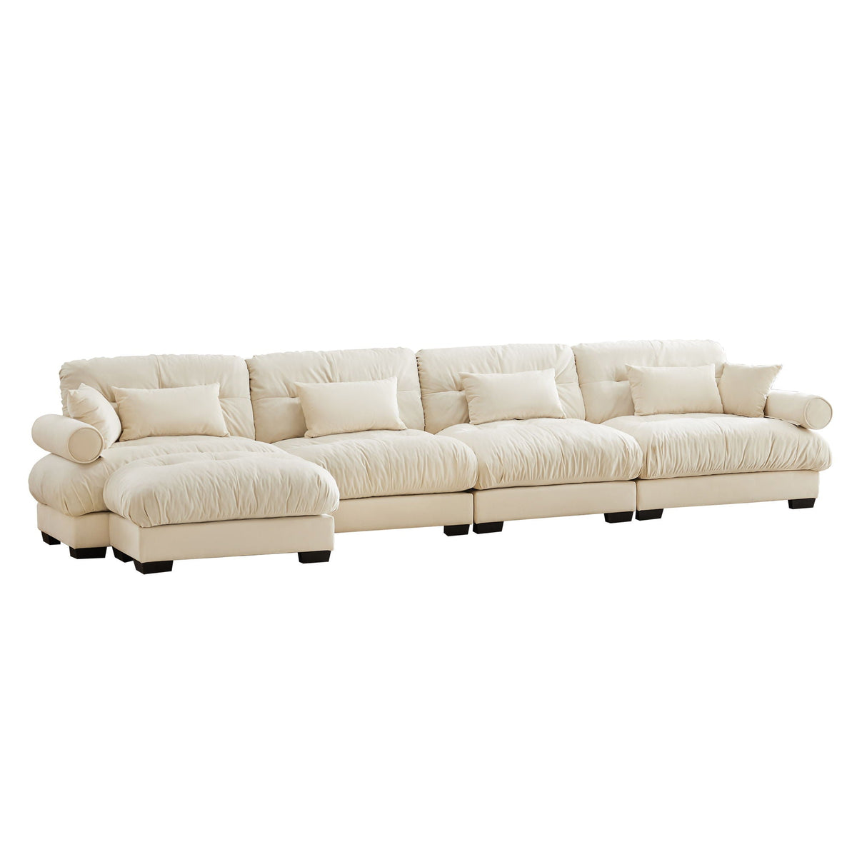 HouseOfZazla Super Comfort Oversized Modular Sectional Sofa with Movable Ottoman cream 2‑pc set on Tampa Home & Garden Store