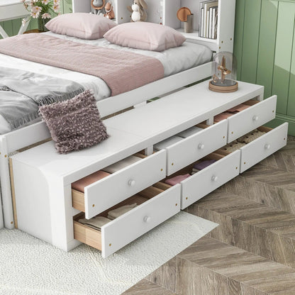 Bed With Bookcase Headboard and Under Bed Storage