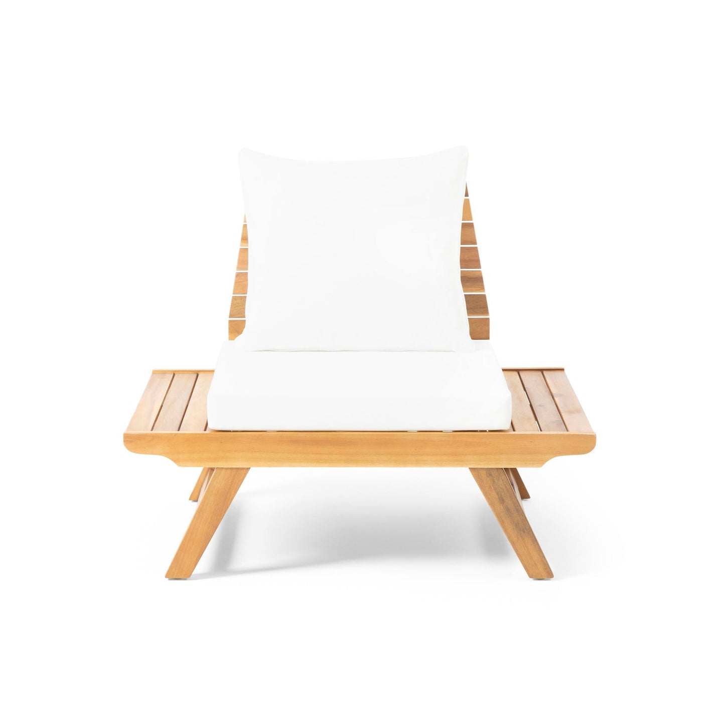 Sedona Outdoor Club Chair with Slatted Design white cushion on natural wood slatted frame by HouseOfZazla on Tampa Home & Garden Store