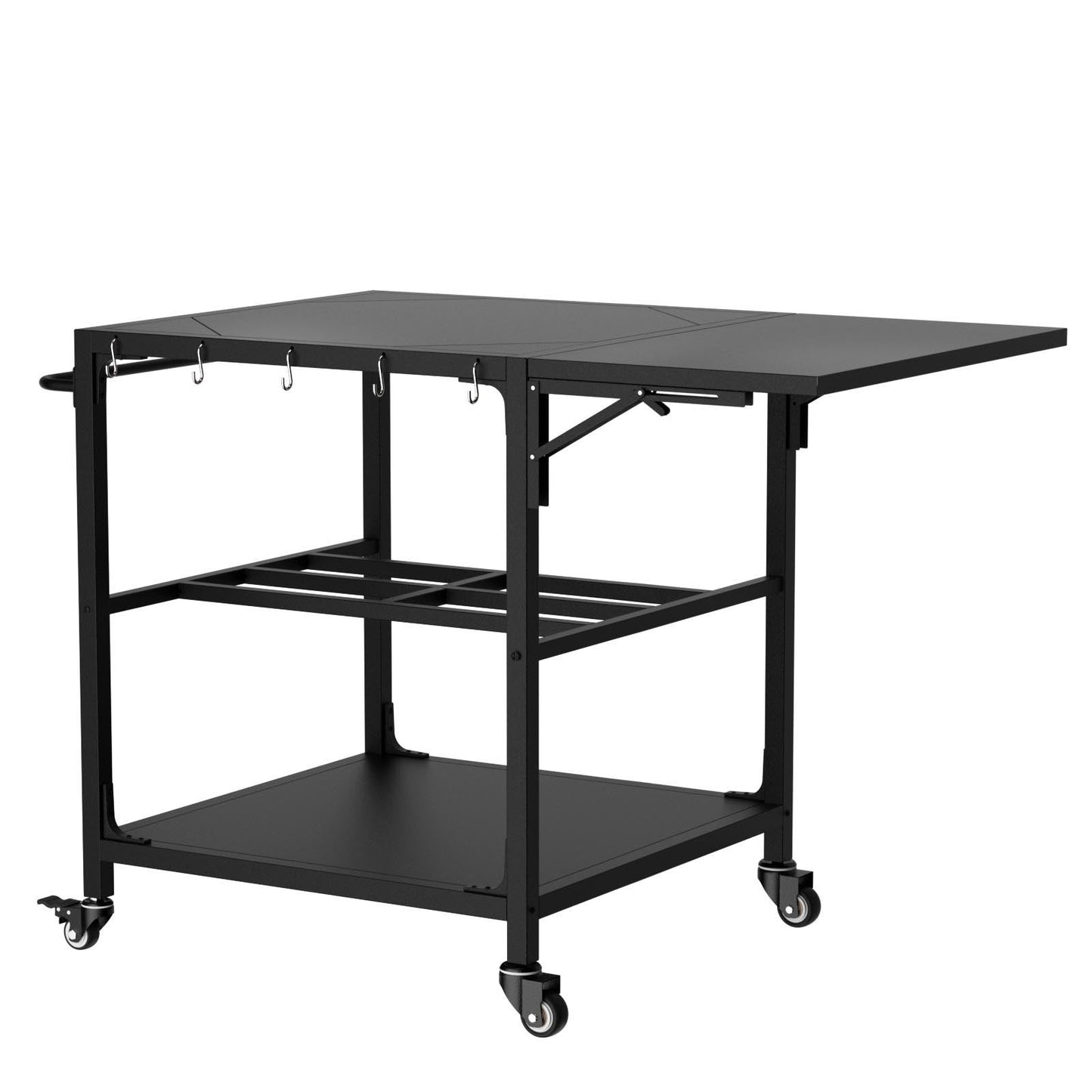 Outdoor Grill Prep Cart With Wheels and Shelves