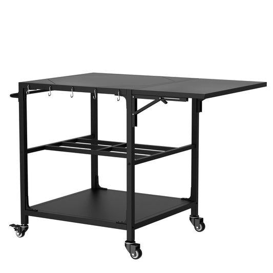Outdoor Grill Prep Cart With Wheels and Shelves