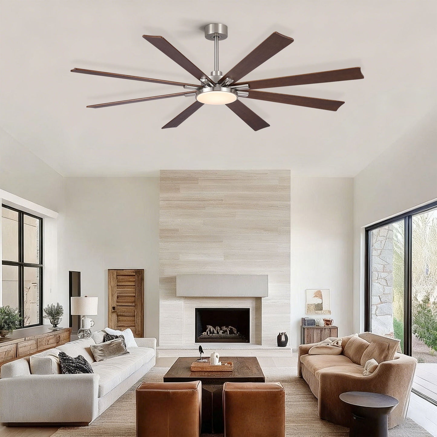 Ceiling fan eight-blade brown wood with dimmable LED light and remote HouseOfZazla on Tampa Home & Garden Store