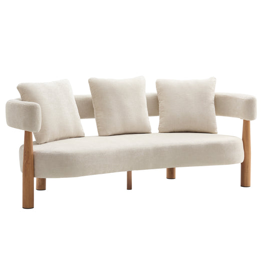 Luxe curved 3-seater chenille sofa beige with wooden legs HouseOfZazla on Tampa Home & Garden Store