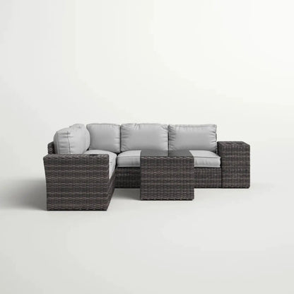 Modern patio rattan sectional 2-piece with cushions; dark brown wicker, light gray cushions on Tampa Home & Garden Store