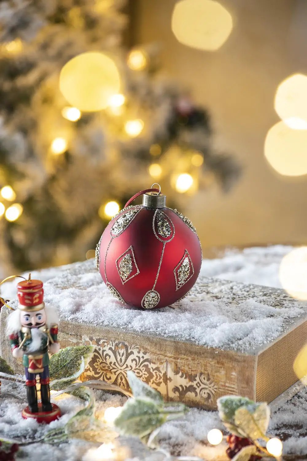 Christmas ball ornament red glass with silver glitter diamond patterns by Unique Piece Furniture on Tampa Home & Garden Store