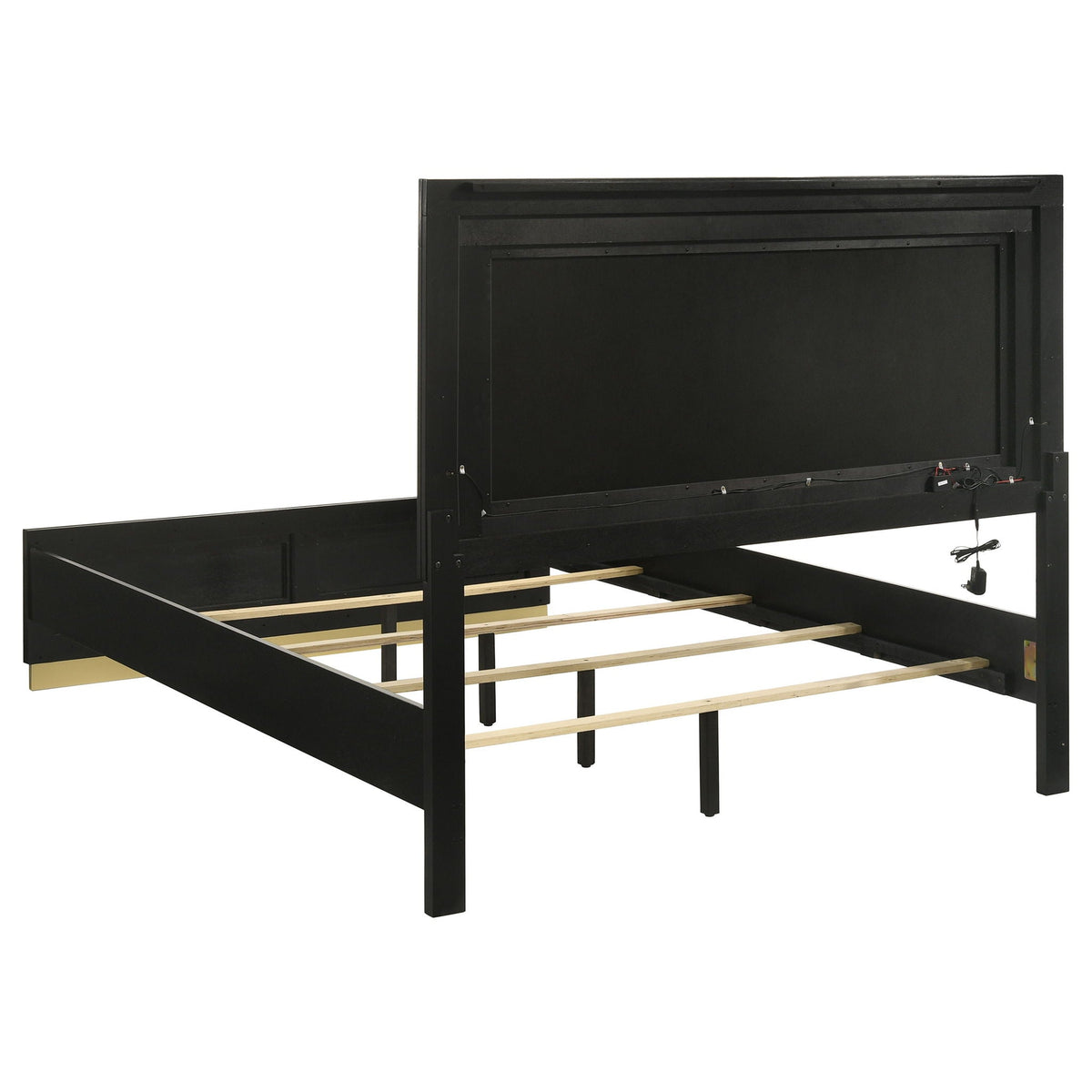 Sophia panel bed with LED headboard in black wood by HouseOfZazla, rear view shows slats on Tampa Home & Garden Store