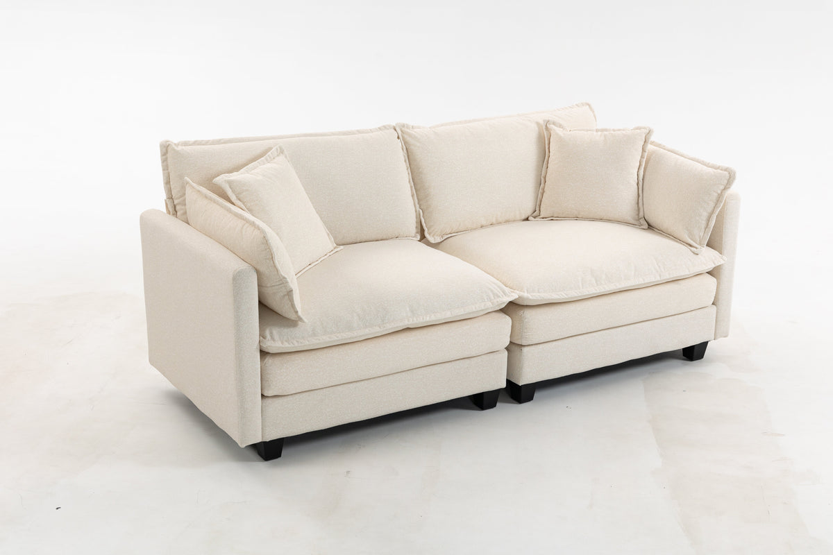Modern 2-Seats Sectional Sofa with Waist Pillows in beige fabric by HouseOfZazla on Tampa Home & Garden Store