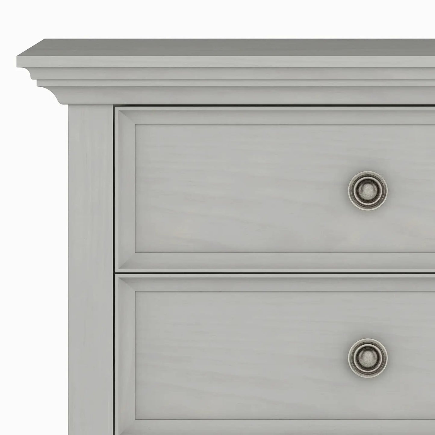 Amherst bedside table by Unique Piece Furniture, light gray handcrafted wood with round metal knob on Tampa Home & Garden Store