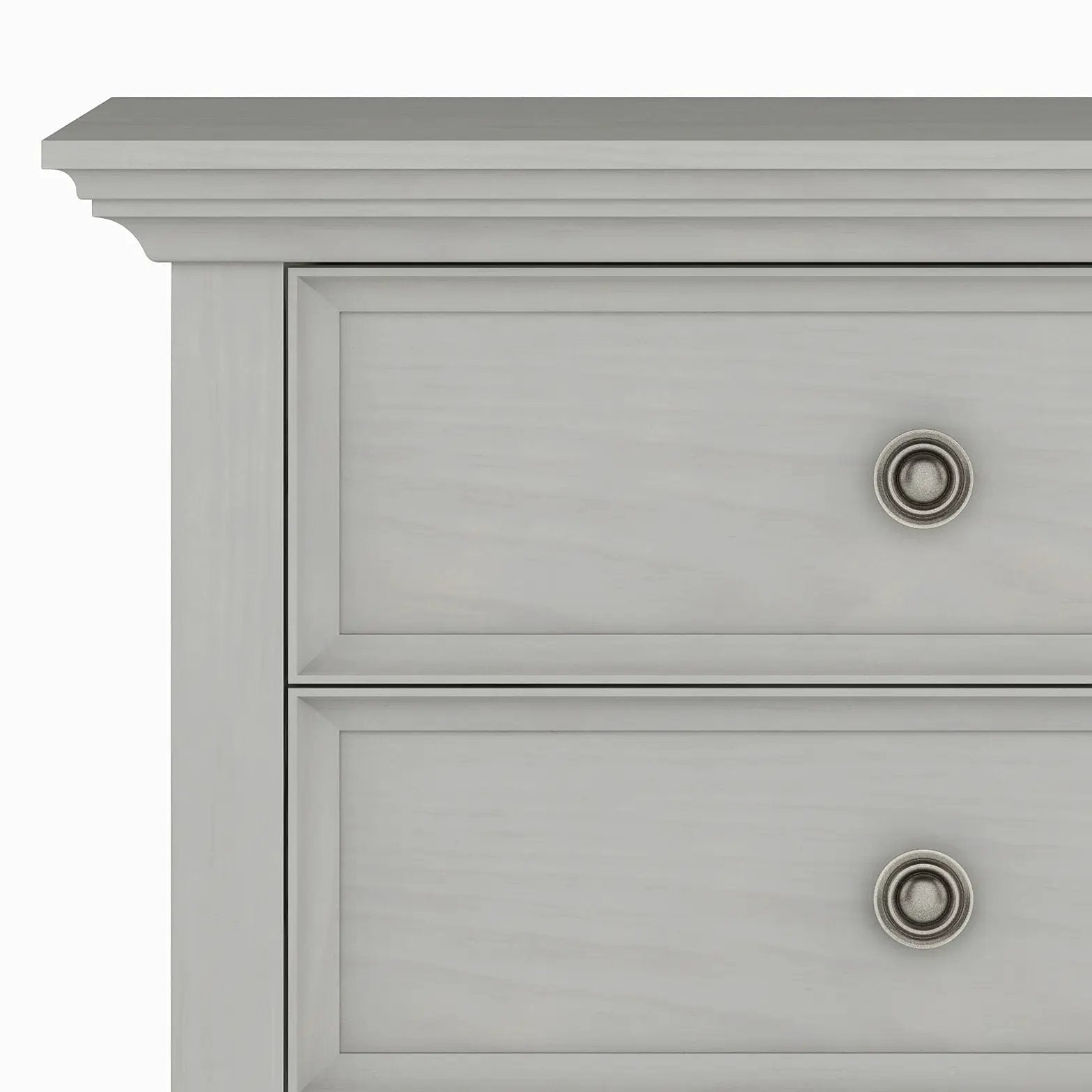 Amherst bedside table by Unique Piece Furniture, light gray handcrafted wood with round metal knob on Tampa Home & Garden Store