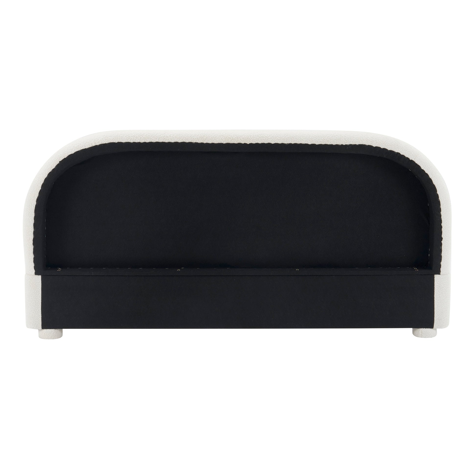 Cream style fabric upholstered bed with black inset panel, HouseOfZazla queen bed on Tampa Home & Garden Store