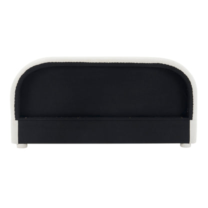 Cream style fabric upholstered bed with black inset panel, HouseOfZazla queen bed on Tampa Home & Garden Store