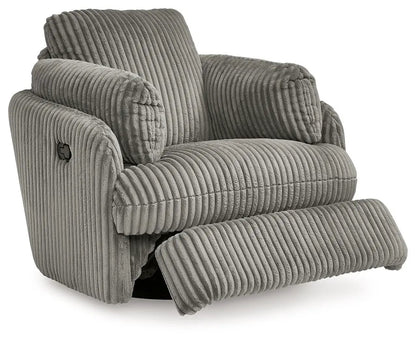 Tie-breaker - Swivel Glider Recliner in gray corduroy with extended footrest on Tampa Home & Garden Store