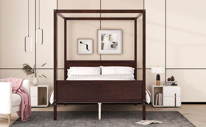 Modern Canopy Platform Bed and Wooden Headboard