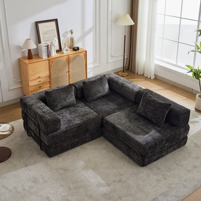 Convertible floor sofa bed boneless modular sectional in dark gray fabric with plush cushions on Tampa Home & Garden Store