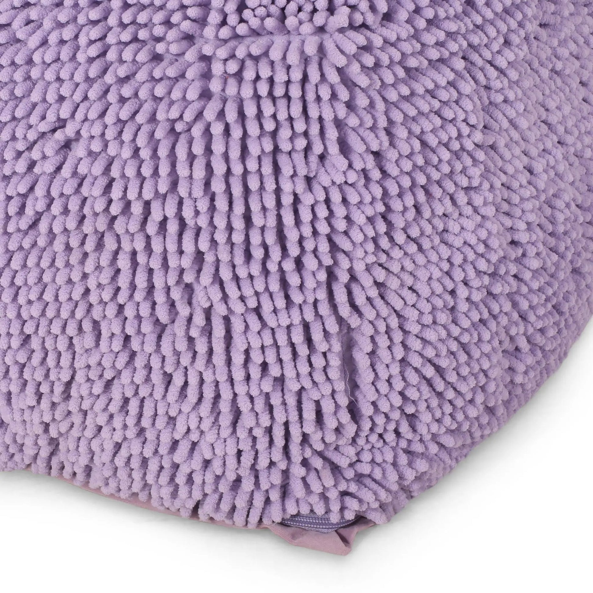 Spongy square pouf by Unique Piece Furniture in lavender purple with plush pom-pom texture on Tampa Home & Garden Store