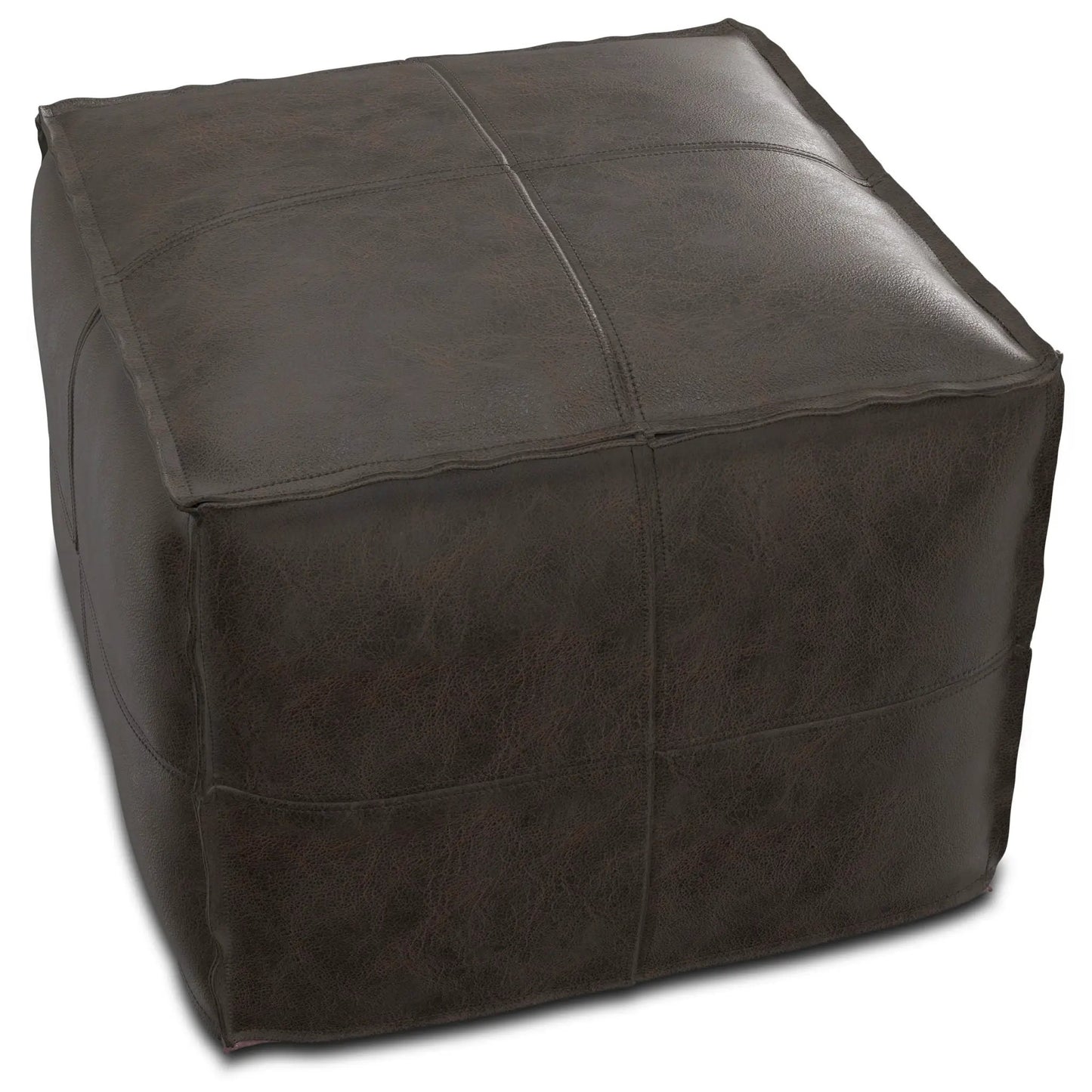 Sheffield square pouf distressed dark brown leather Unique Piece Furniture on Tampa Home & Garden Store