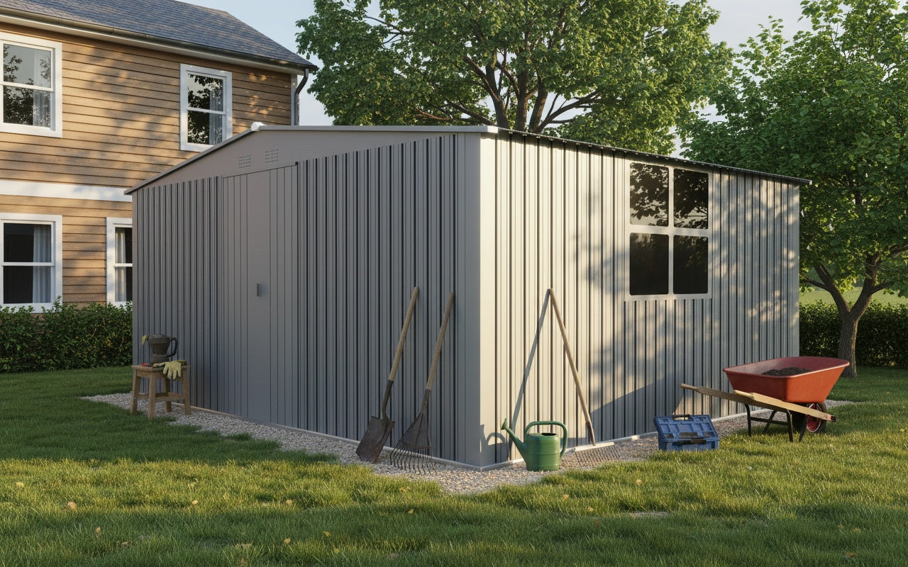 13x11 Outdoor Metal Storage Shed and Roof