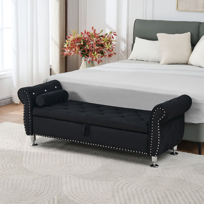 Storage bench with crystal buttons in black fabric, studded trim, legs by HouseOfZazla on Tampa Home & Garden Store