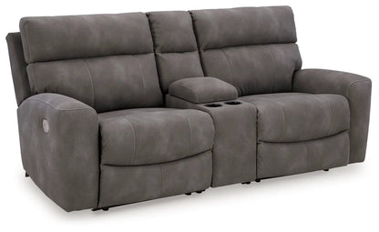 Next-Gen Durapella Reclining Sectional by Unique Piece Furniture, gray faux leather with console on Tampa Home & Garden Store
